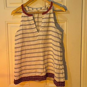 Joie white striped lightweight tank with colorful border